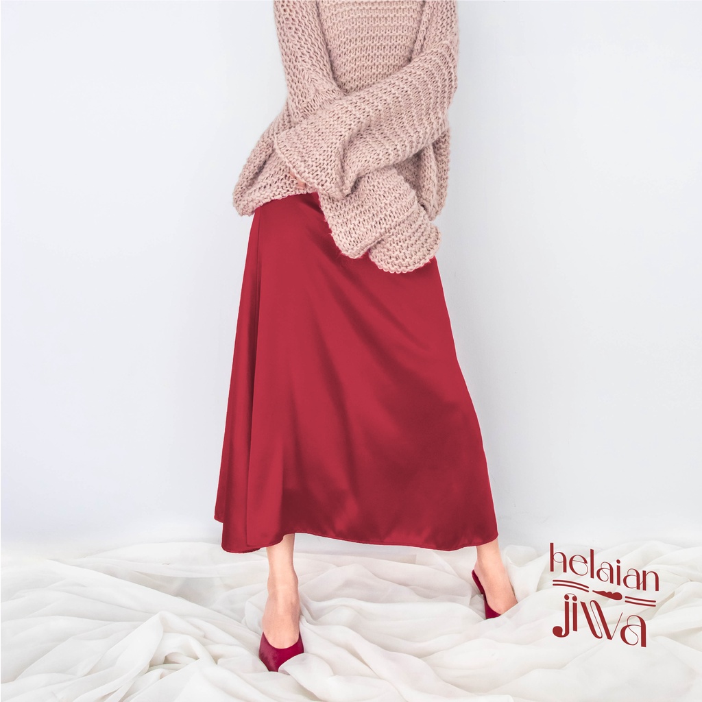 Satin Skirt Cherry Lady Red A-Cut High Waist Lining Plus Size Petite Tailor Made Custom Limited Edition
