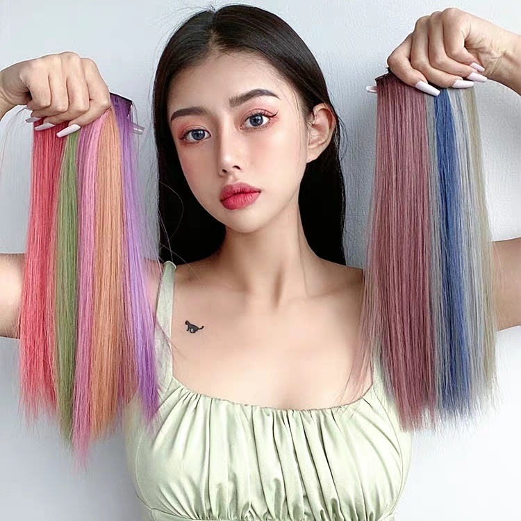 Color Wig Set Women's Long and Short Straight Hair Highlight Color Little  Earrings Hair Color Wig Strip Hair Band Ear Ha | Shopee Malaysia