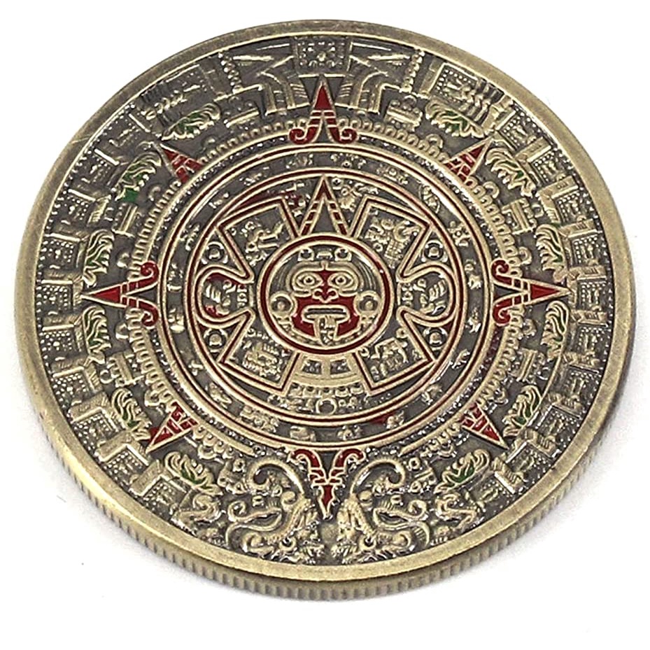 Maya Civilization Ancient Civilization Mysterious Prophecy Sun Stone Aztec Calendar Commemorative Coin Collection Feng Shui Diameter 40mm Bronze Plated Bronze