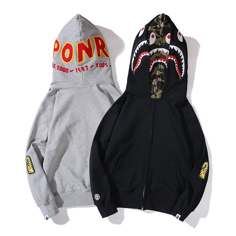 bape gray shark hoodie