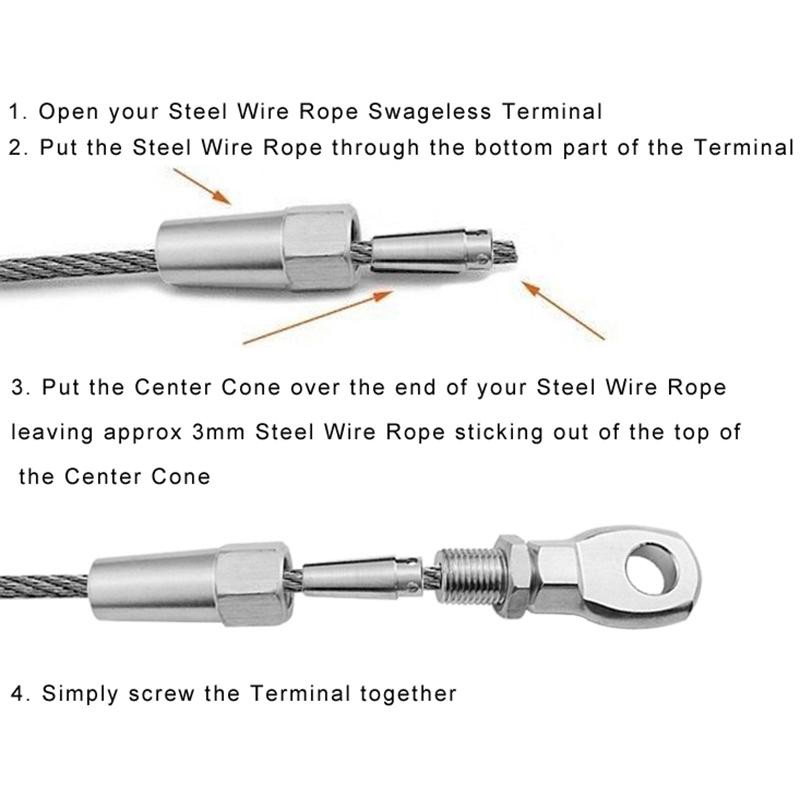 4 Pieces Stainless Steel Swageless Eye Terminal For 3mm Wire Rope