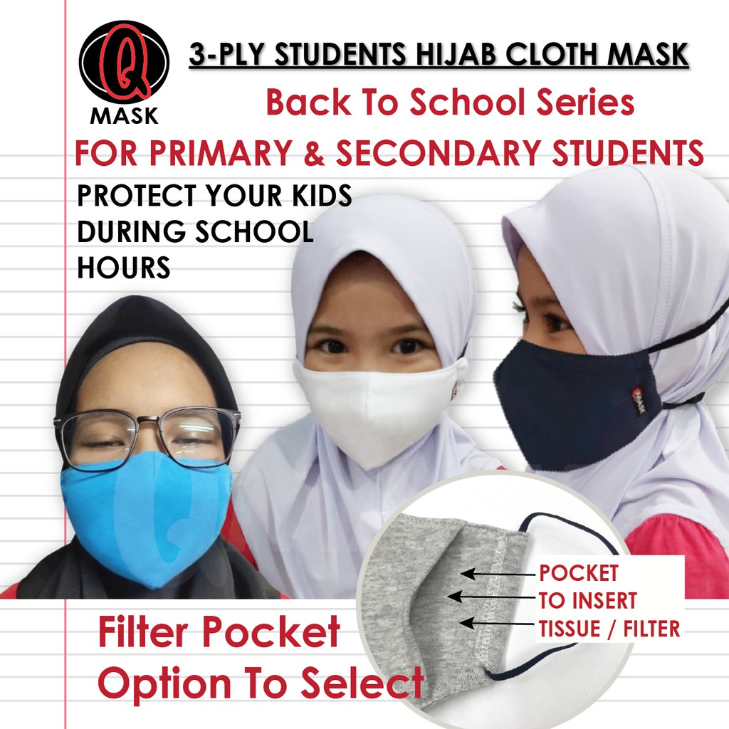  Students Back To School Hijab  Face  Mask  With 3 PLY 100 