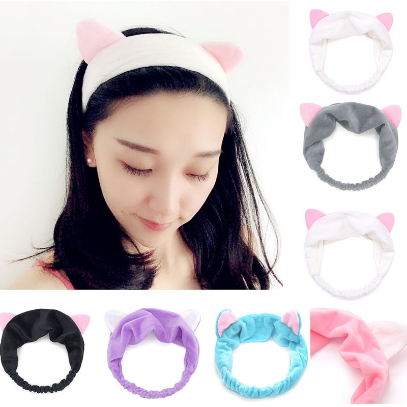 Cute Women Cat Ears Headband Hairband Makeup Face Clean Fluffy Hair Accessories