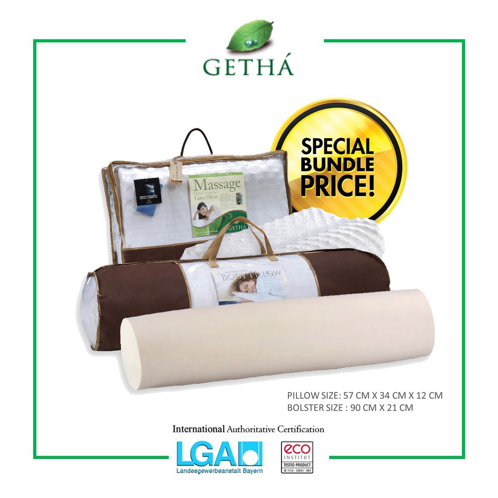 Getha Massage Latex Pillow + Getha Soft Latex Bolster Set
