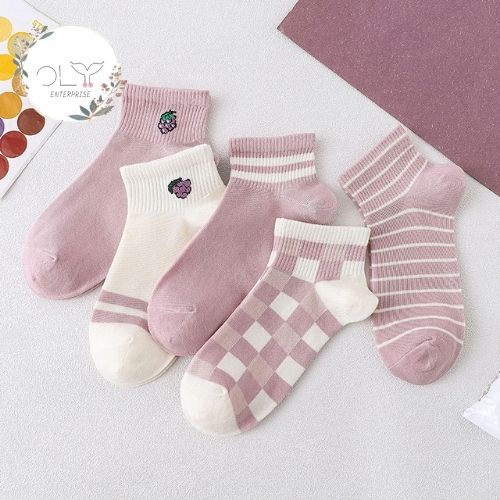 ʕ•́ᴥ•̀ʔっ♡ ❤️Grape❤️ *Ready Stock* B04 Purple Korean Cotton Women Socks Ins Style Cute Cartoon Soft Ankle 纯棉袜子