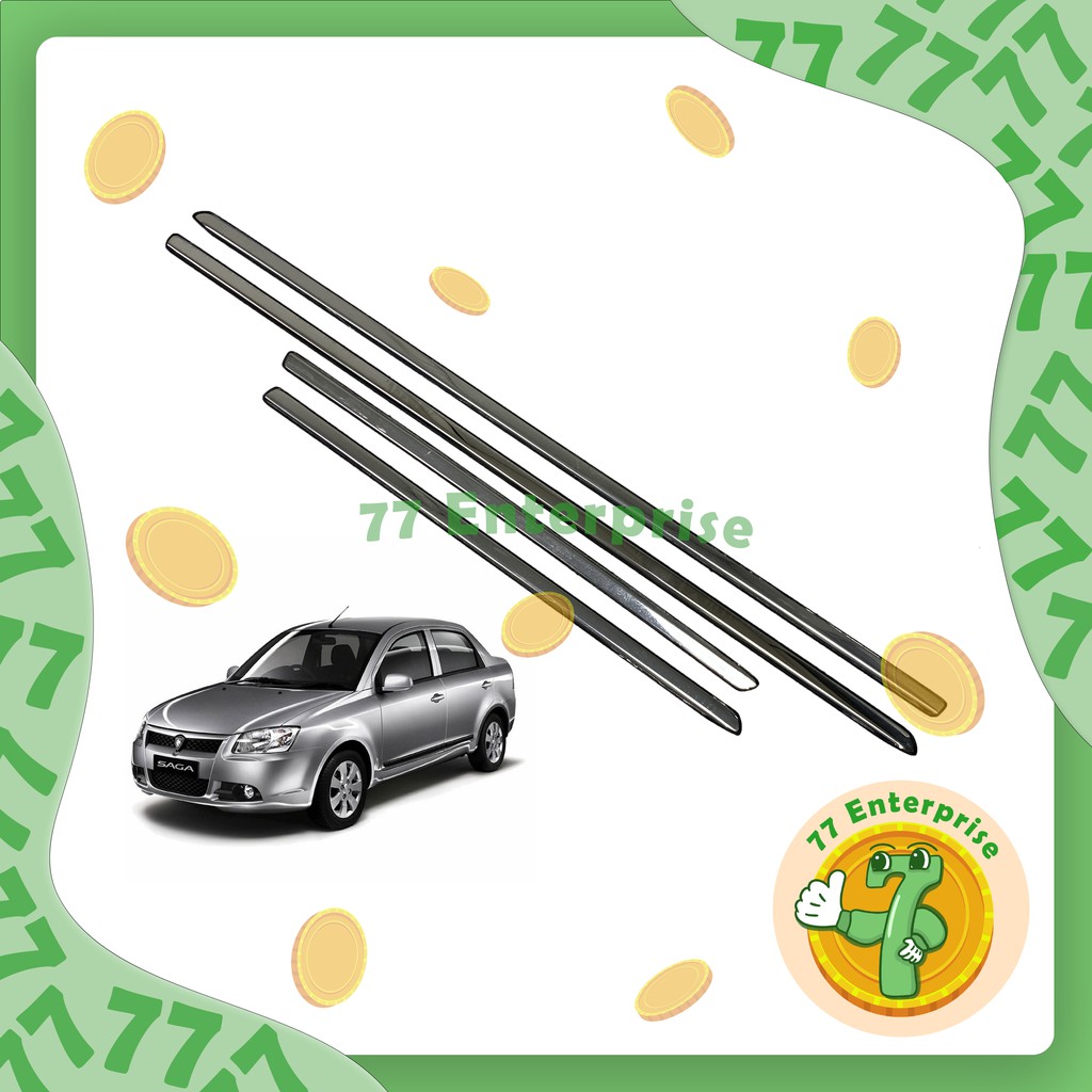 (4 PCS) PROTON SAGA BLM SAGA FLX CHROME Door Belt Moulding / Window Trim Lining / Chrome Sisi