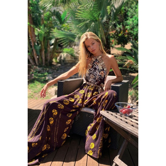 European American Well-Known Brand Free People Summer Soire Jumpsuit Lace-Up Multi-Method Black Size Please