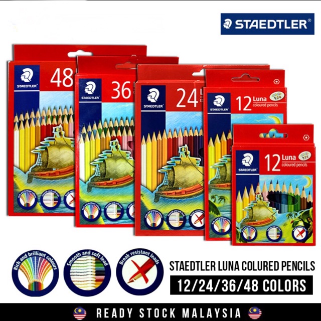 Staedtler Luna Permanent Coloured Pencils 12/24/36/48 Colours Shopee