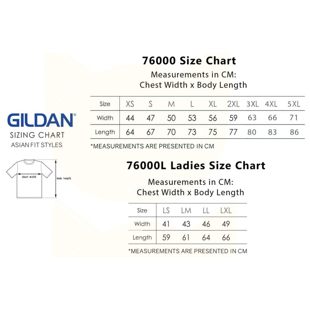 Gildan Premium Cotton Ring Spun Size Chart