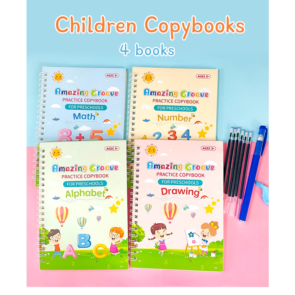 4 Books /set Copybook Kids Englihsh Numbers Alphabet Art Painting Books ...