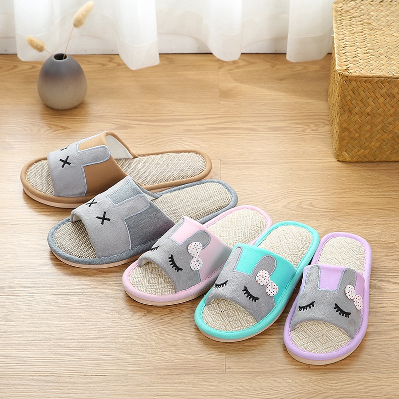 Cartoon Couples Children Flax Slippers Home Indoor Slippers Bedroom Slippers