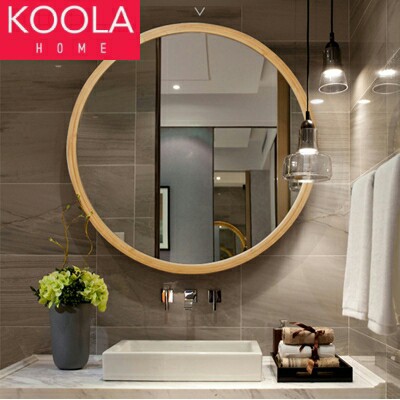 ［Ready Stock］KOOLA Nordic Round Bamboo Bathroom Dressing Mirror Deco Mirror  Cermin Dinding Gantung Deko