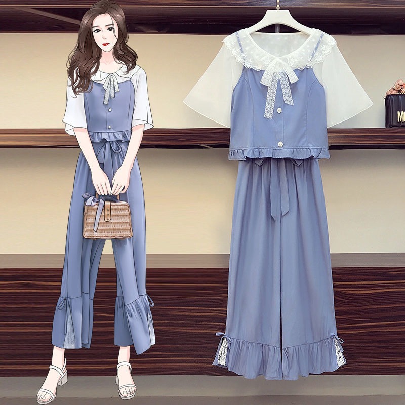 Women Plus Size Three Piece Sets Summer Chiffon Shirt Spaghetti Strap Vest And Pants Outfit Ladies Korean Clothes Shopee Malaysia