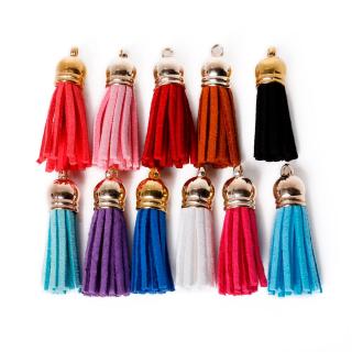 【 10Pcs 】Suede Tassel For Keychain Cellphone Straps Jewelry Charms,35mm Full length, Leather Tassels With silver Caps