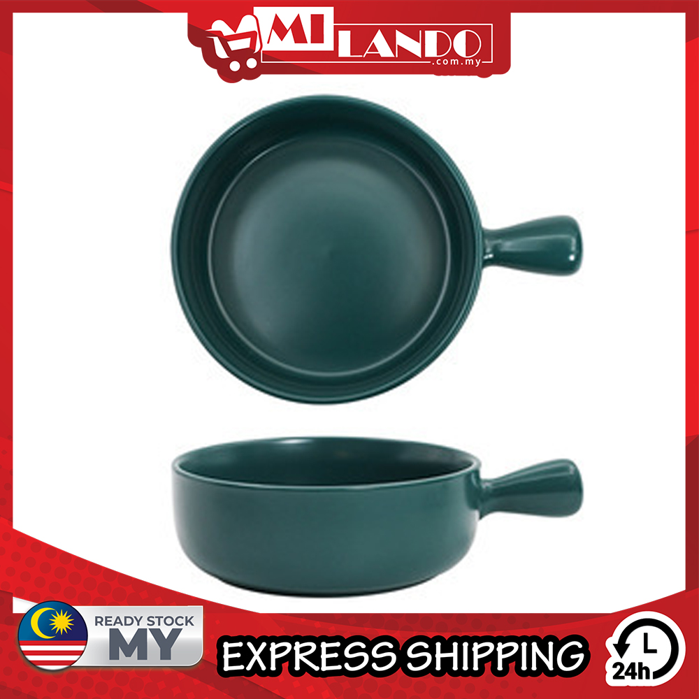 MILANDO Plate with Handle Porcelain Bowl Baking Bowl Pasta Plate Tableware Salad Bowl (Type 8)