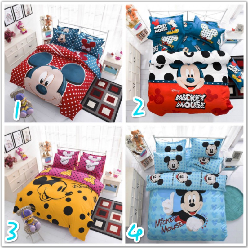 Single Queen Cadar Cartoon Mickey Mouse Bedding Set Sheets Quilt