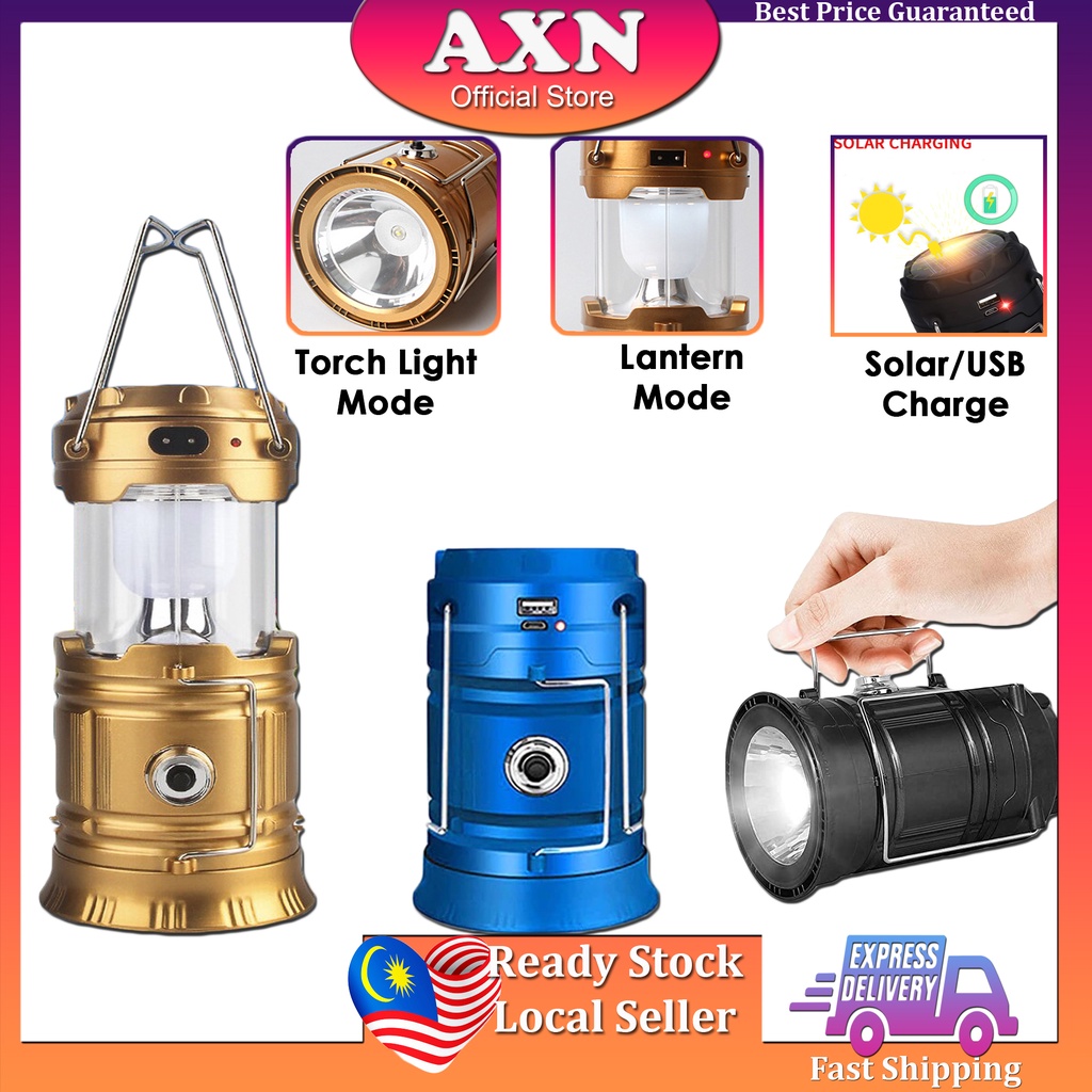 Camp Light Torch Light Hang Hold Solar Charge USB Charge Tent Light Outdoor Lampu Khemah 户外电灯手提