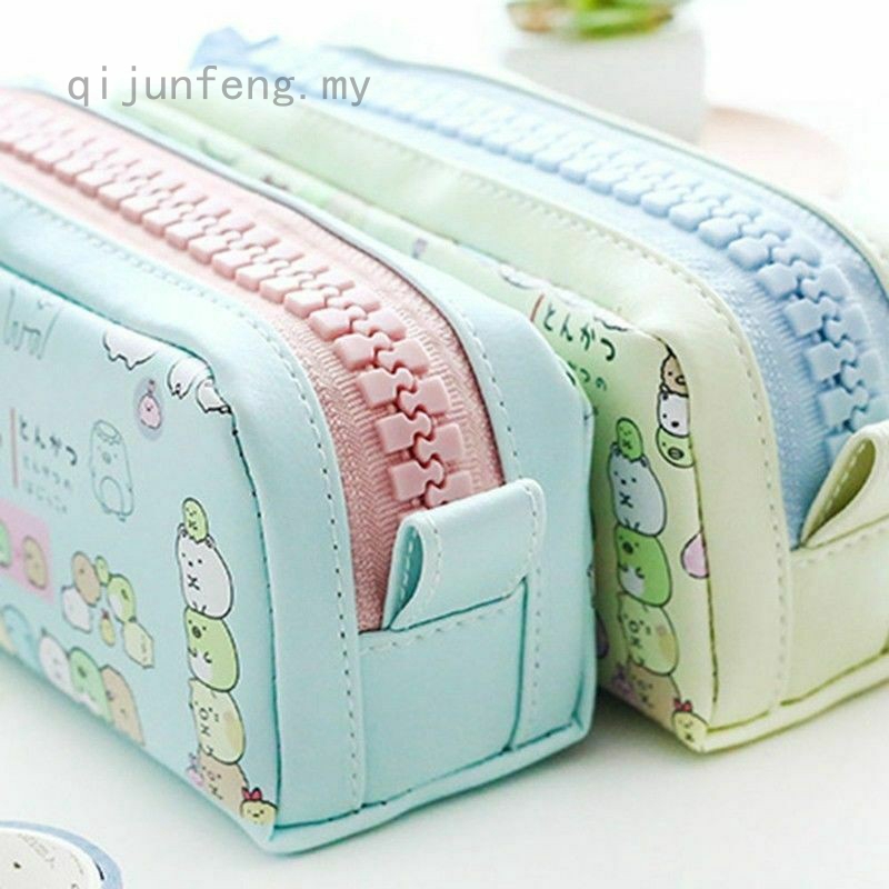 Qijunfeng Kawaii Big Zipper Pu Leather Estuches School Pencil Case Stationery Usable Chic Shopee Malaysia