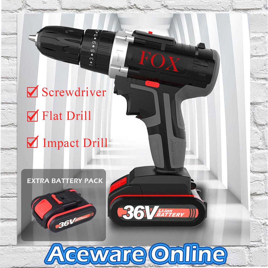 [PACKAGE] Fox FX-36V Cordless Impact Driver Drill Double Speed ...