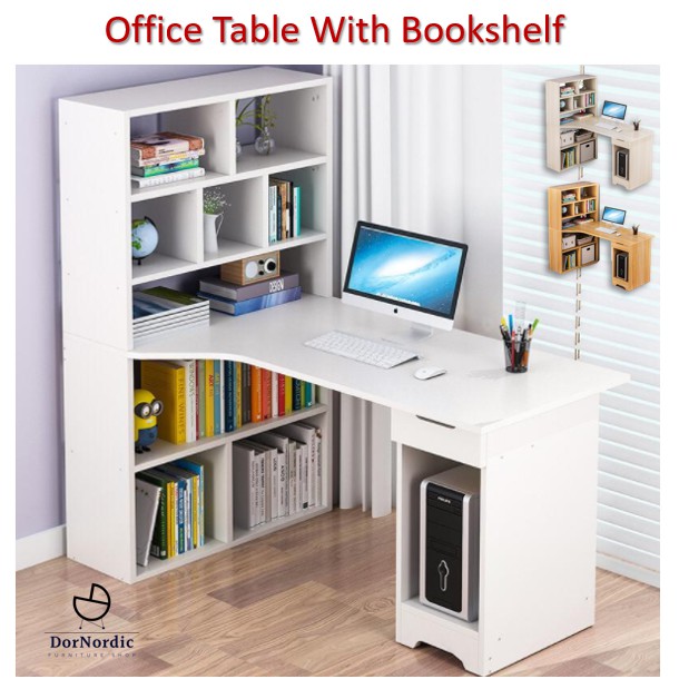 DorNordic Home Office Table Computer Table Writing Desk with Storage & Bookshelf [3 Colour]
