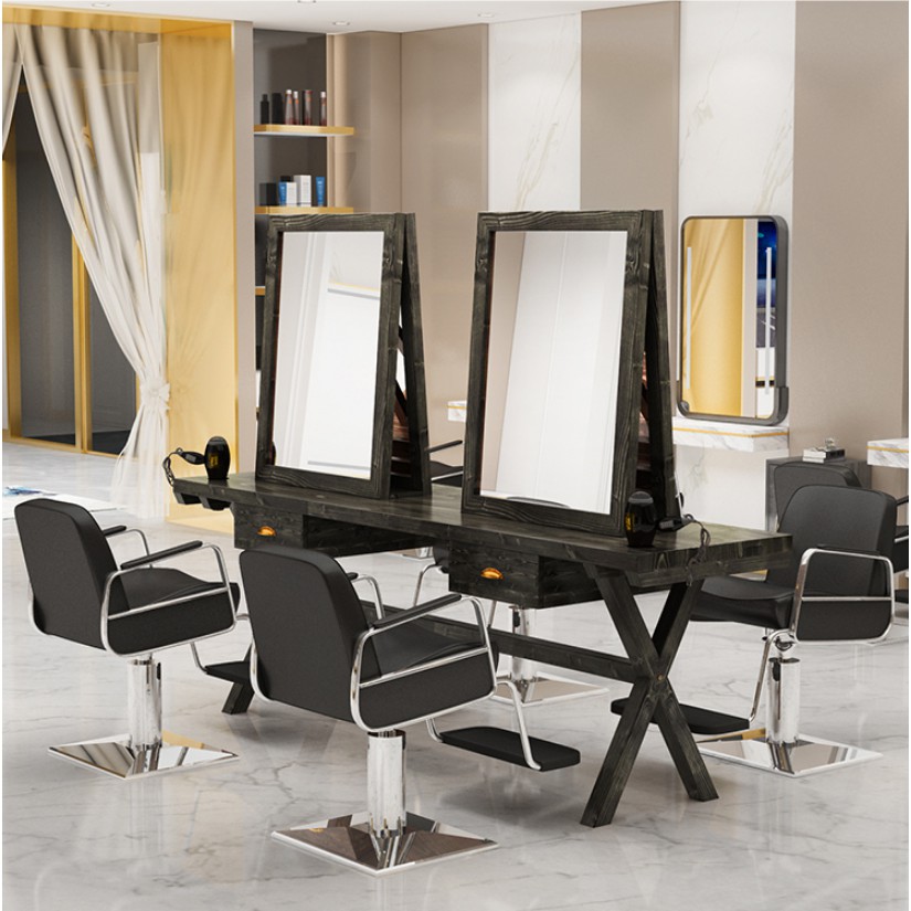 💈 BLACK Double Sided BARBER Salon Styling Station 4 PERSON Mirror SALOON  Table Drawer Beauty Hair Makeup Meja HITAM | Shopee Malaysia