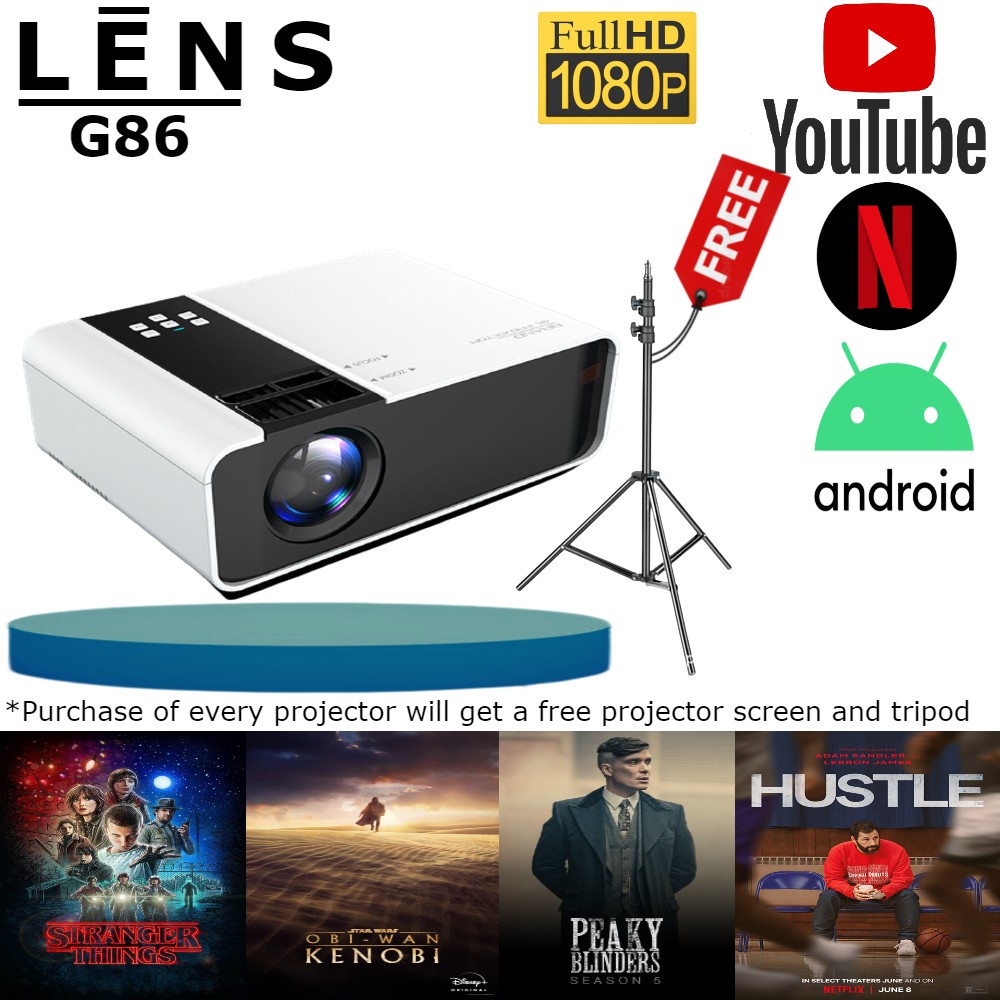 LENS 6000 lumens G86 Projector FULL HD 1080P Android Mini Projector