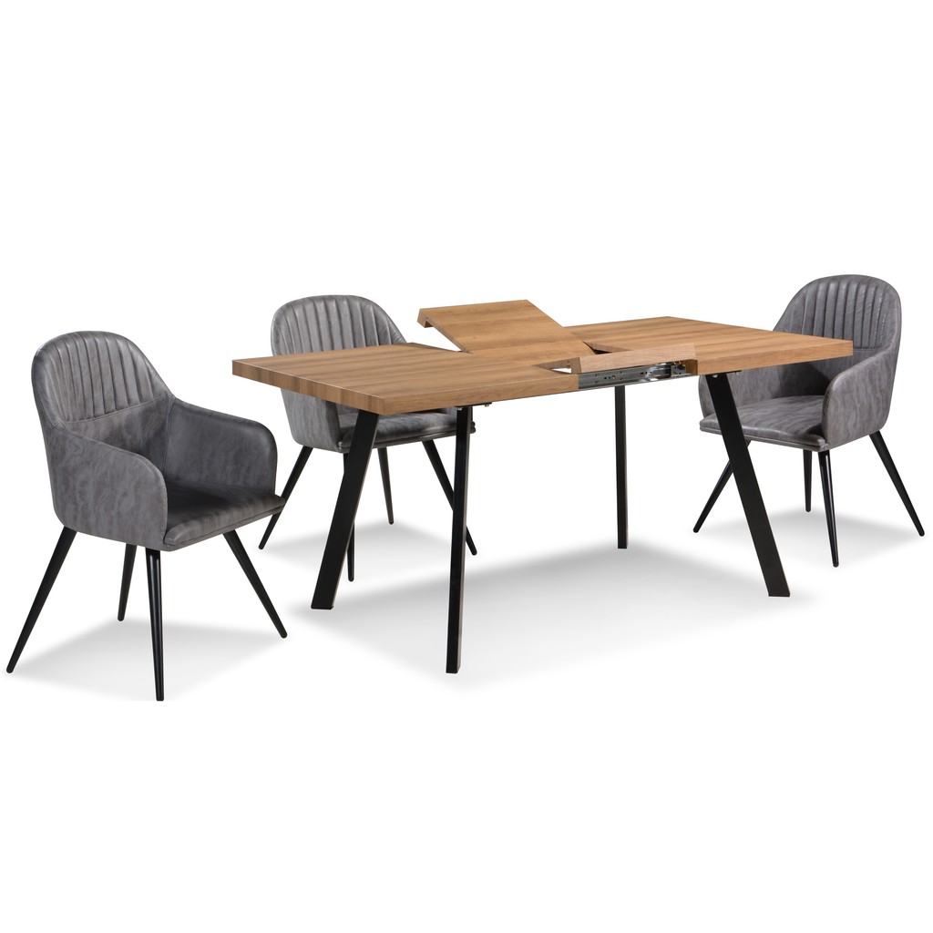 EXTENDABLE VENEER TOP DINING TABLE 4ft 5.3ft with 6 units designer