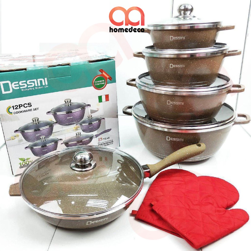 12 PCS DESSINI ITALY Non Stick Cookware Set Cooking Pot Frying Pan
