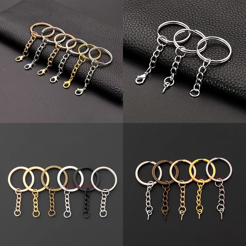 Keychain diy Open Ring Short Chain Key ring Small Rose Gold Silver Set