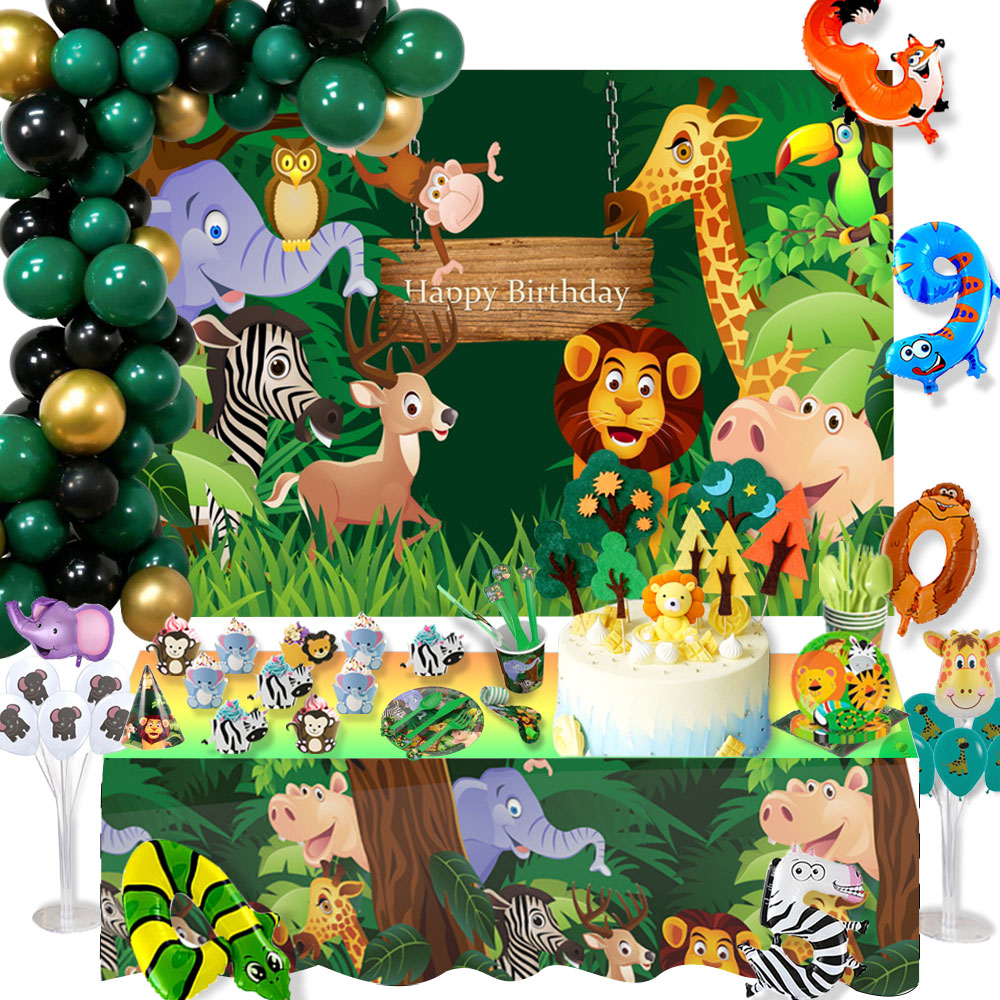 Jungle Animals Theme Party Tableware Decorations Birthday Party Supplies  and Photography Backdrop | Shopee Malaysia