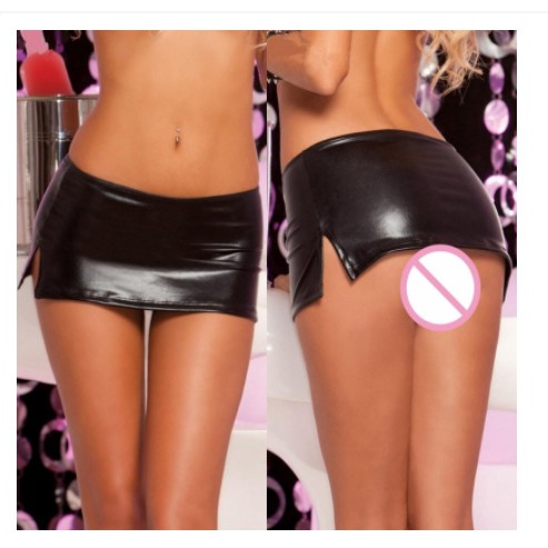 Plus Size Erotic Lingerie New Open Side Mini Skirt Leather Porn Babydoll  Dress