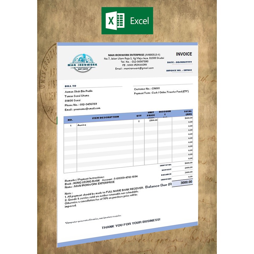 Buy Invois Syarikat / Company Invoice Template (Auto Calculation 