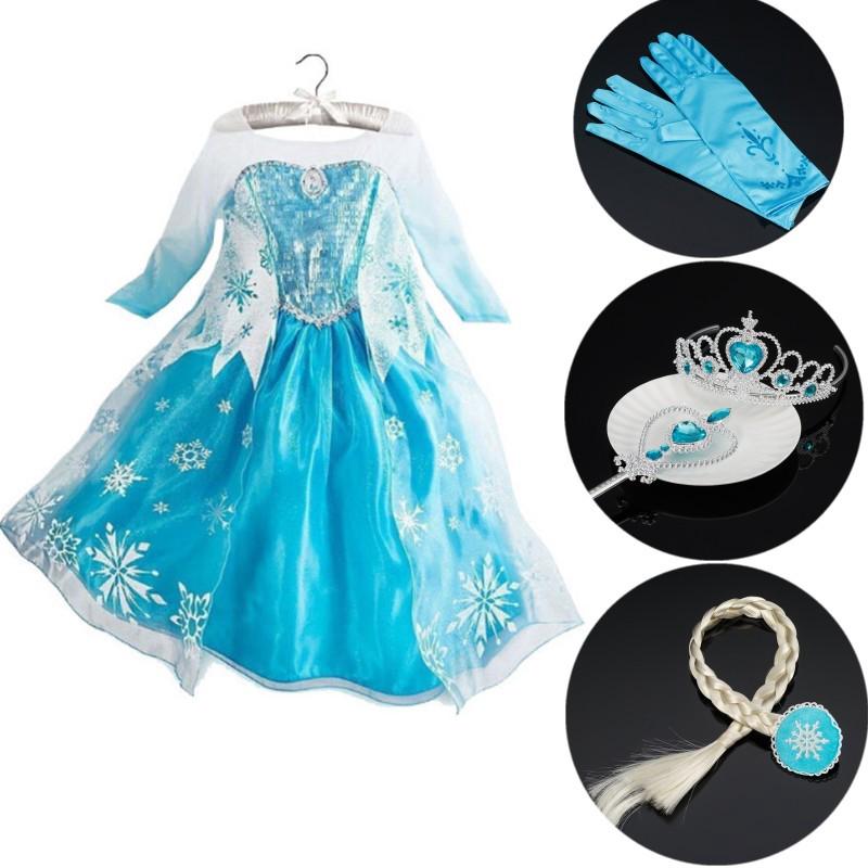 Ready Stock Frozen Elsa Princess Dress Girls Snow Queen Party Costume Dress