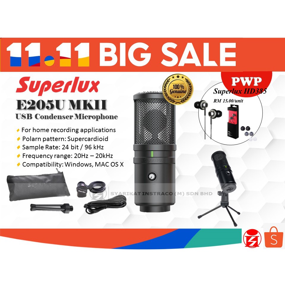 Superlux E205u Mkii Usb Condenser Microphone Pwp Hd385 Shopee Malaysia