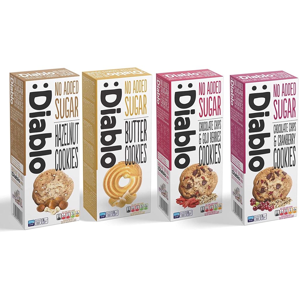 Diablo No Added Sugar [Hazelnut/ Butter/ Chocolate Chips & Cranberry / Chocolate Chip & Goji Berries] Cookies 135g