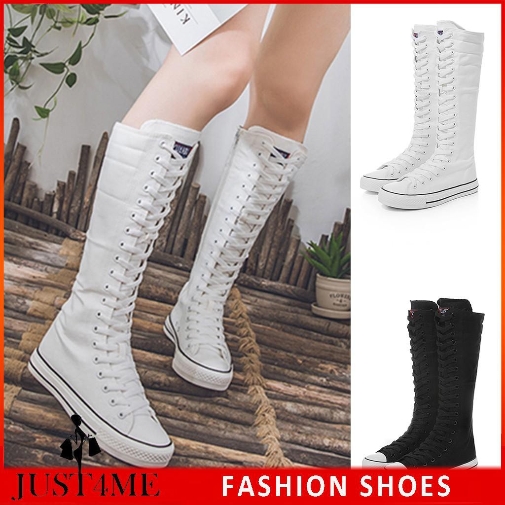 white knee high canvas boots