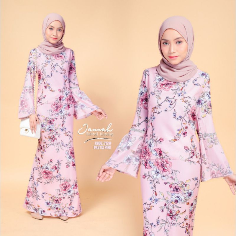 baju kurung Hannah fishtail floral kurung plus size | Shopee Malaysia