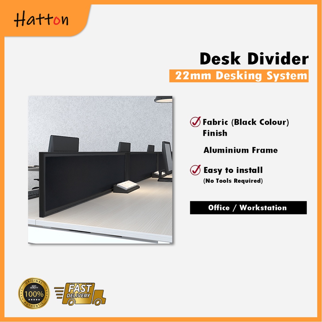 Hatton Table Partition Office Desk Divider | Workstation Social Distancing | Aluminium Frame & Black Fabric Internally