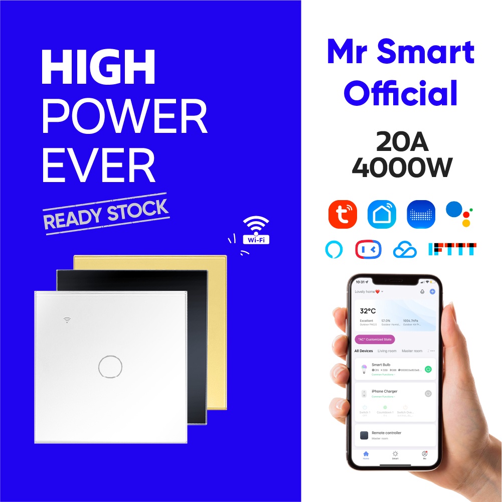 WIFI 20A Smart switch for Air conditioner & water heater Suis Dinding