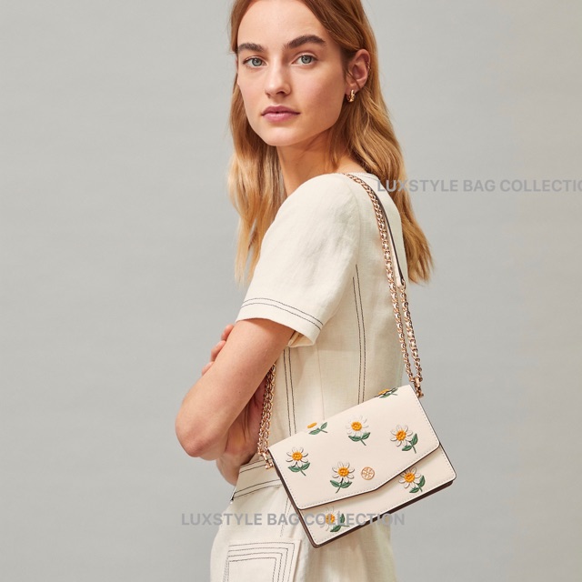 ? Authentic Original Tory Burch Robinson Embroidered Shoulder Bag Ivory  White | Shopee Malaysia