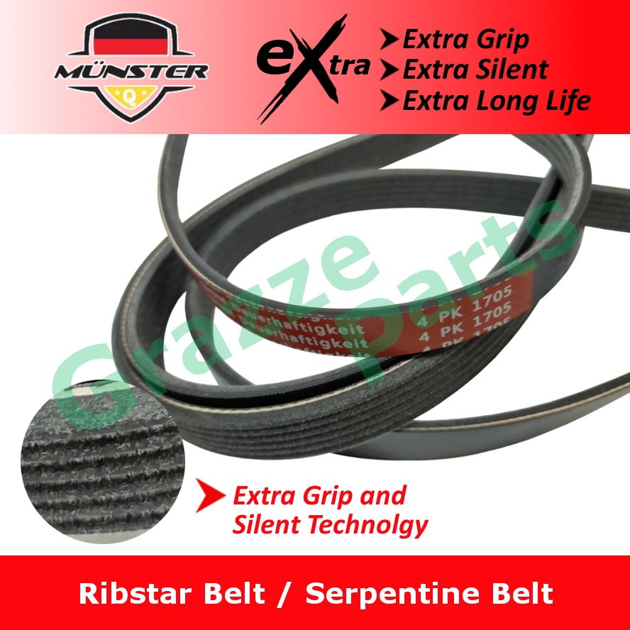 Münster Rib Ribstar Fan Belt 4PK1630 4PK1705 6PK1630 for Perodua Myvi 1.3 1.5 Lagi Best ( Please choose below... )