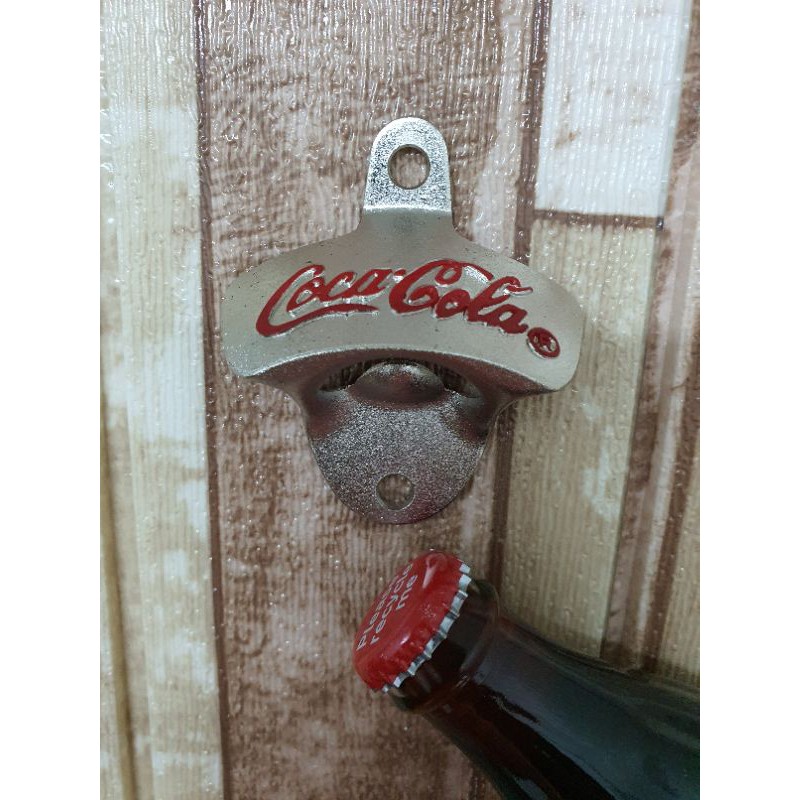 COCA COLA GLASS BOTTLE OPENER WALL-MOUNTED