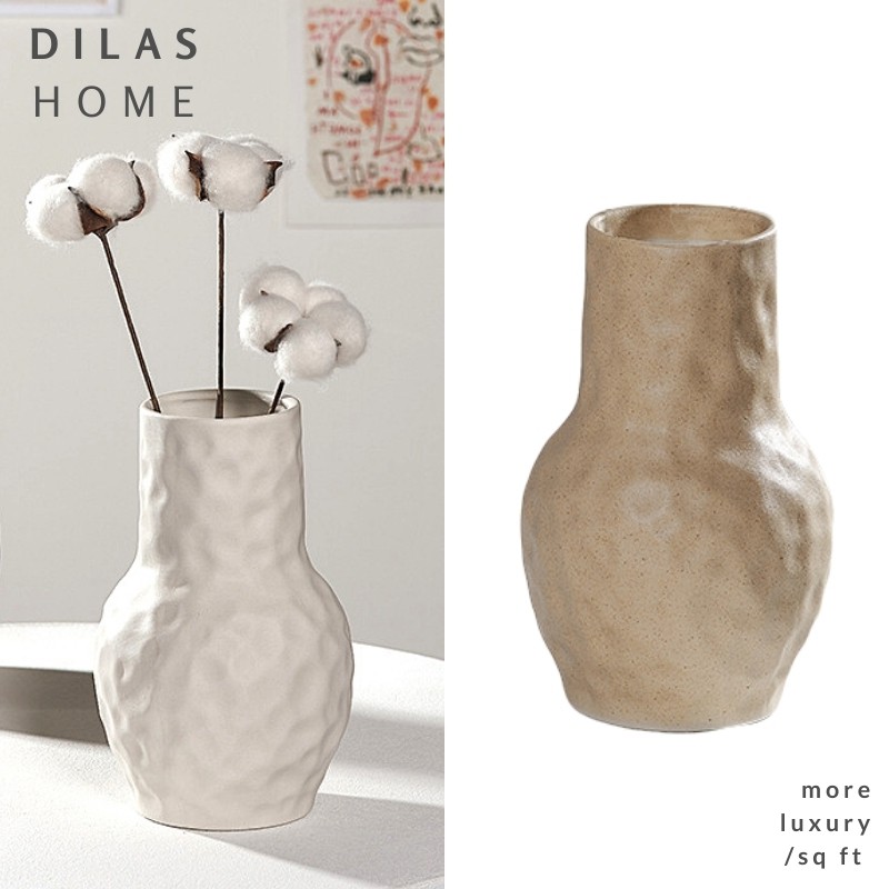 DILAS HOME Mid-century Sculpture Hand Textured Molded Earthy Porcelain Ceramic Flower Vase Ornament