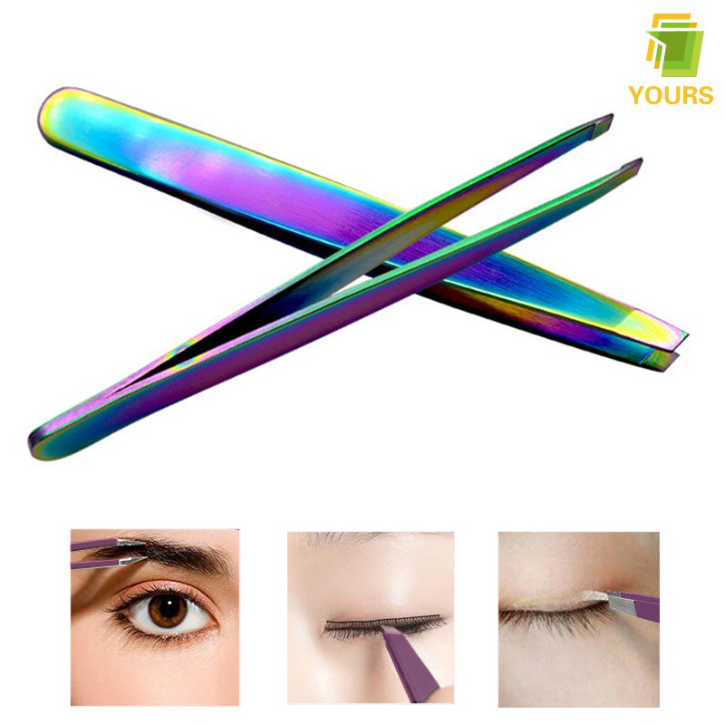 Rainbow Eyebrow Tweezer Stainless Steel Slant Tip Hair Remover