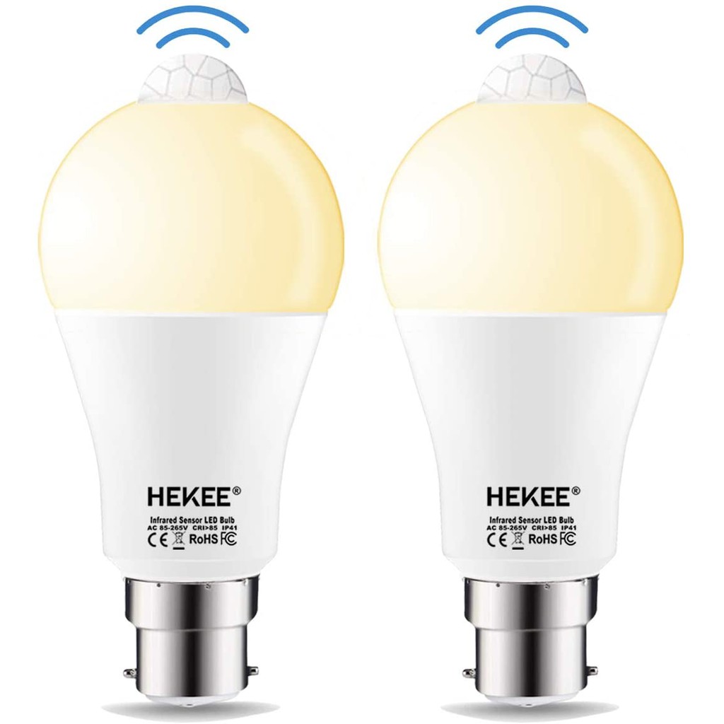 HEKEE PIR Motion Sensor Light Bulb B22 15W (2 Pack) (100W Incandescent