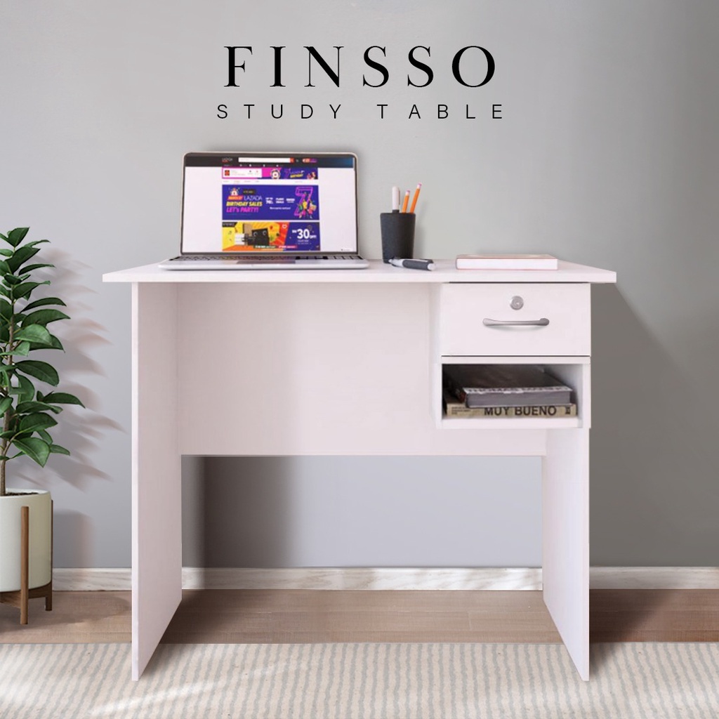 FINSSO: Writing Table 3ft (L:90cm) Office desk Study Desk with 1 DRAWER