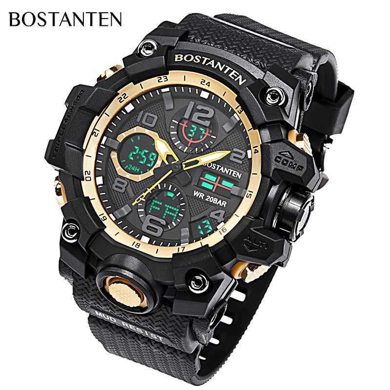  BOSTANTEN  Men s Double Movement Waterproof Digital Watch  