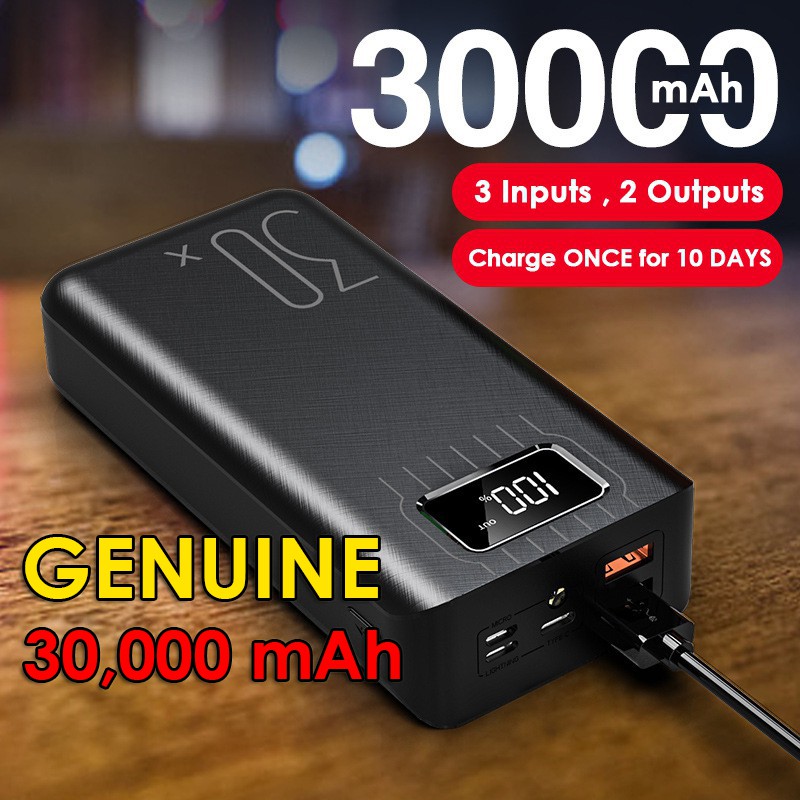 30000mAh Powerbank Large Capacity Power bank Fast Charging Travel Long