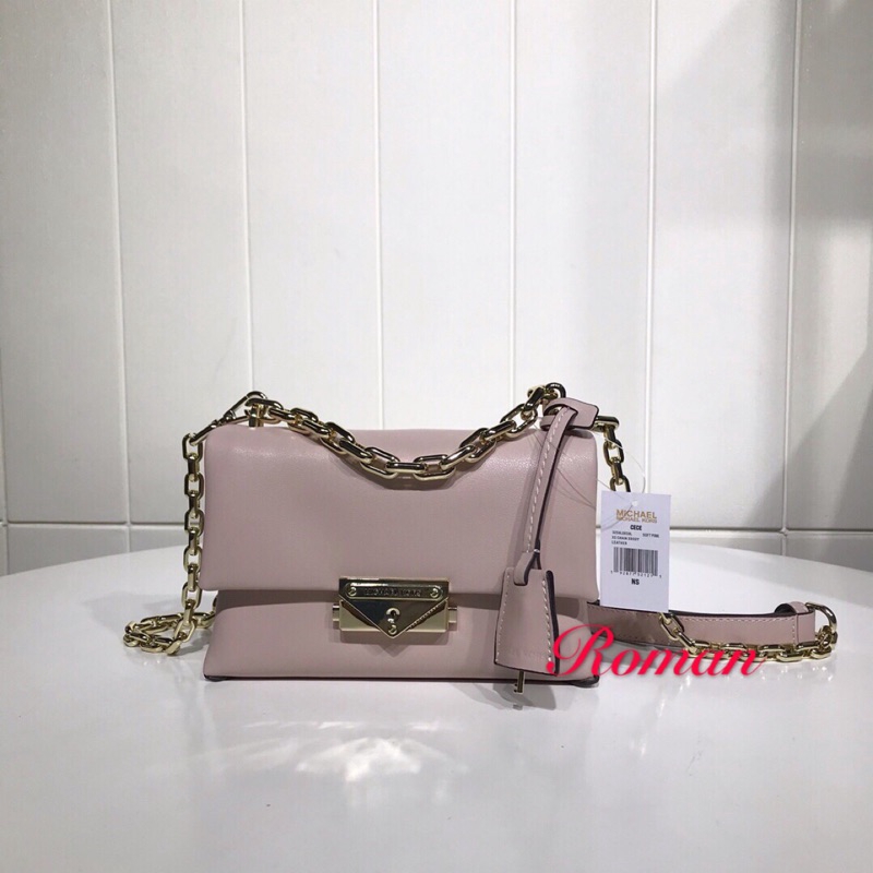 michael kors pink bag with gold chain