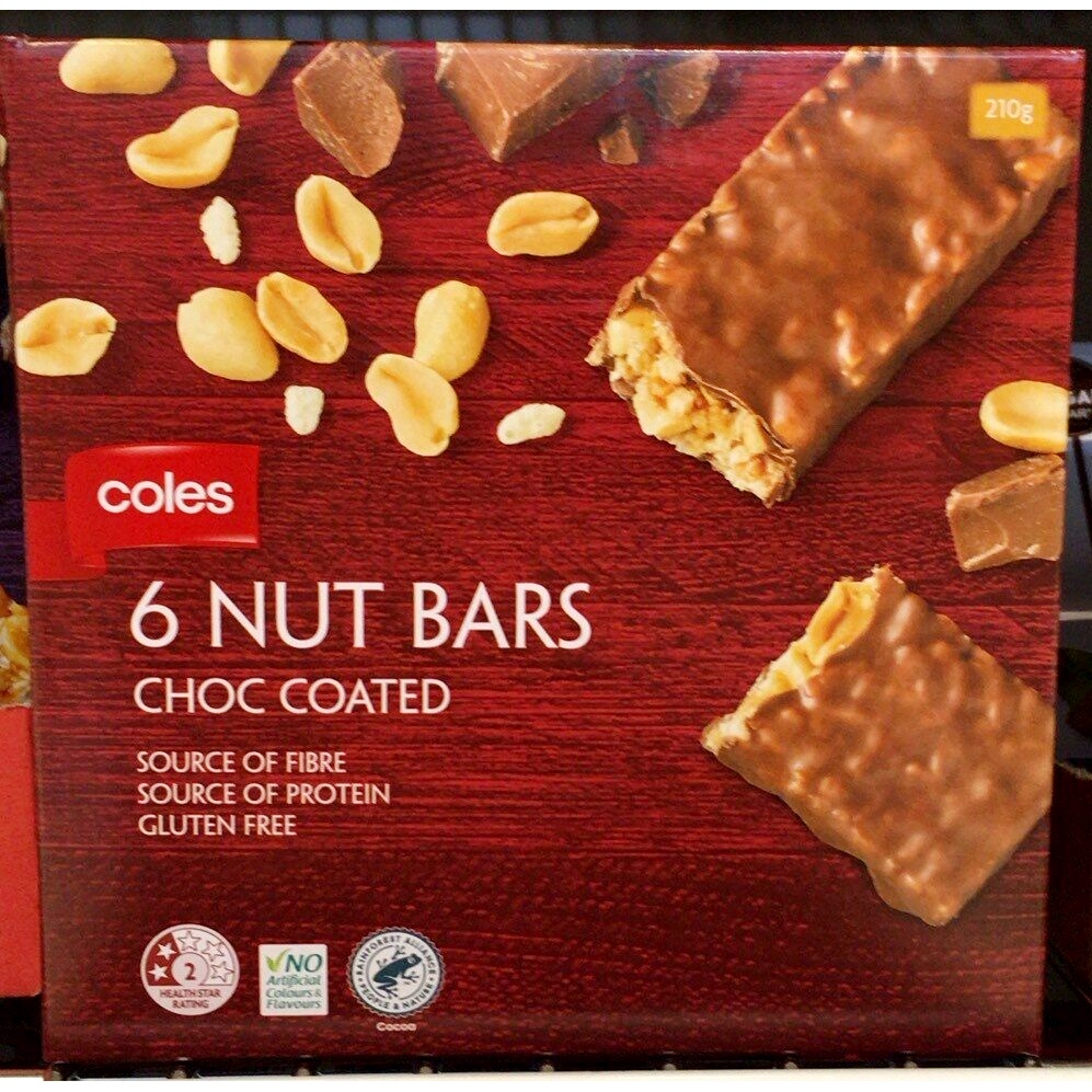 (EXP 10/2023) COLES 6 Nut Bar CHOC COATED Breakfast Bars (210g